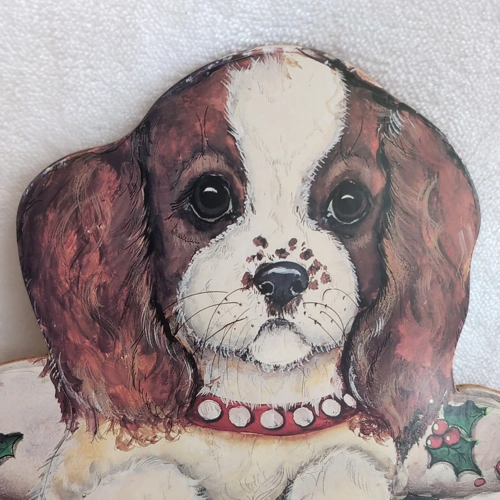 Vintage Christmas Puppy Silent Companion Wood Dummy Board Dog Wall Art Spaniel